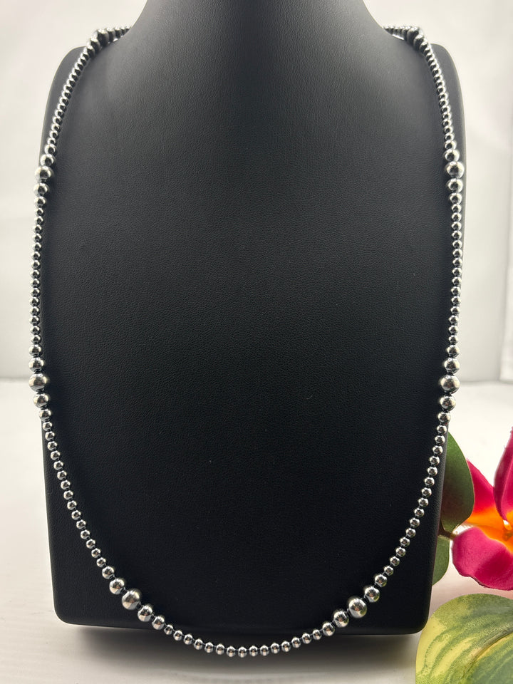 Graduated Bead 3/4/5/6 mm 24"+2" Oxidized 925 Sterling Silver Neckace