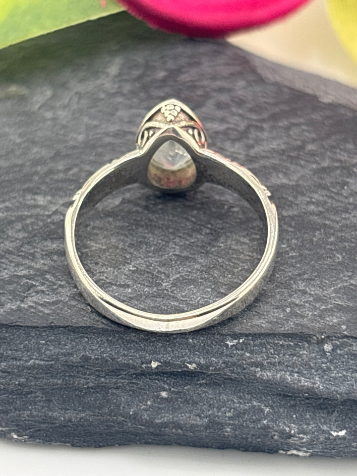 Aquamarine Teardrop and 925 Sterling Silver Ring Size 6