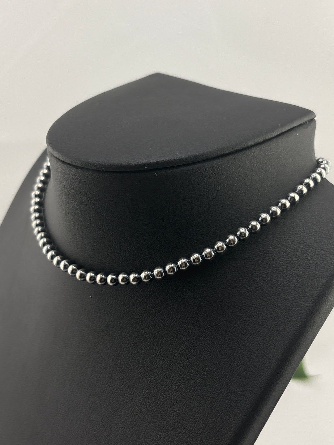 4mm 12"+2" Oxidized 925 Sterling Silver Bead Necklace