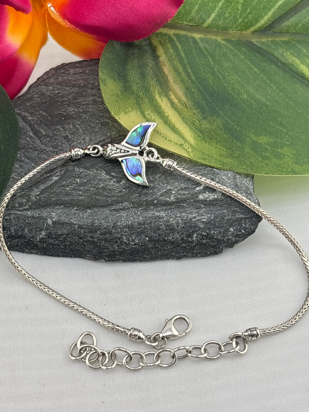 Designer SOMS 925 Sterling Silver and Abalone Whale Tail Bracelet