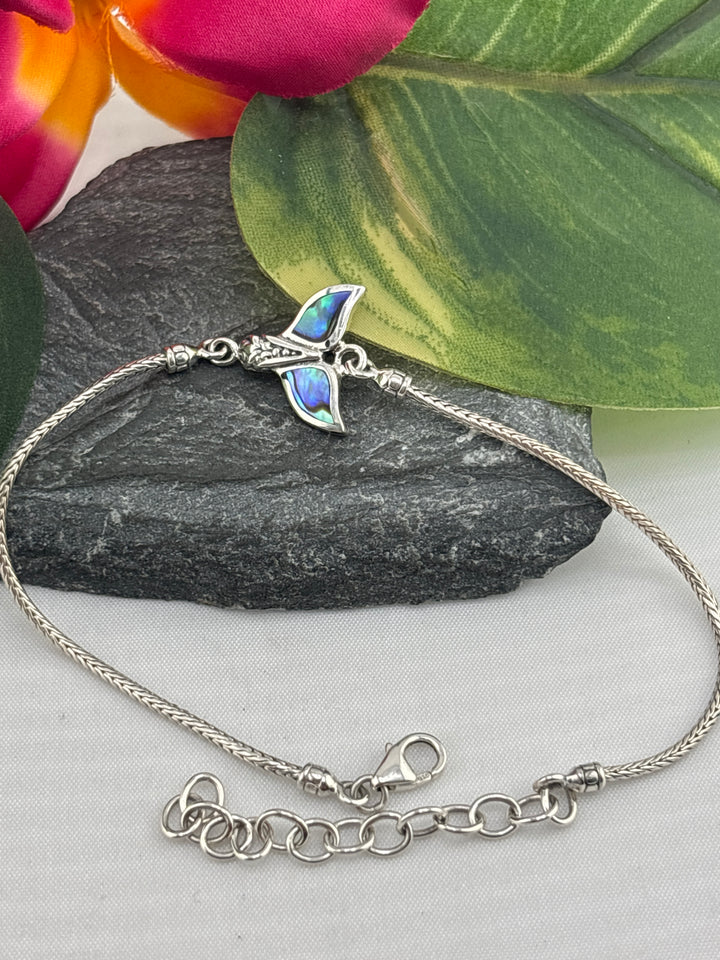 Designer SOMS 925 Sterling Silver and Abalone Whale Tail Bracelet