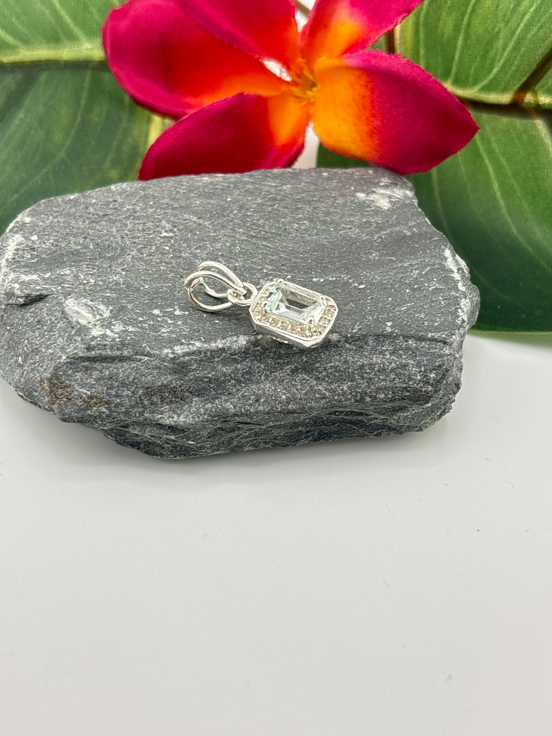 Emerald Cut Topaz Pendant w/CZ