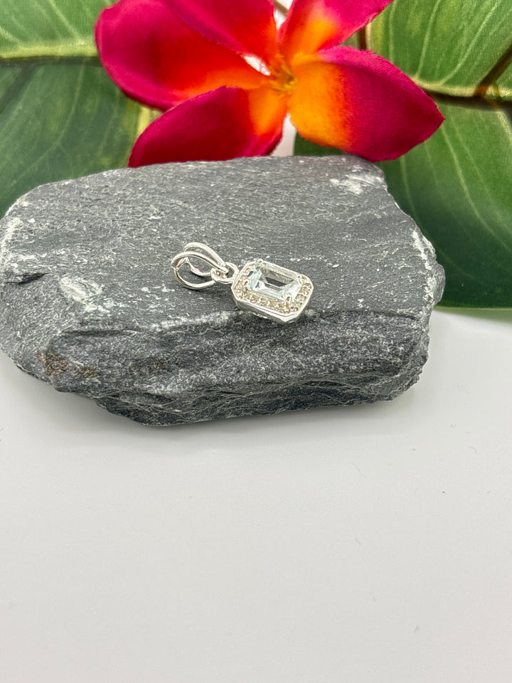Emerald Cut Topaz Pendant w/CZ