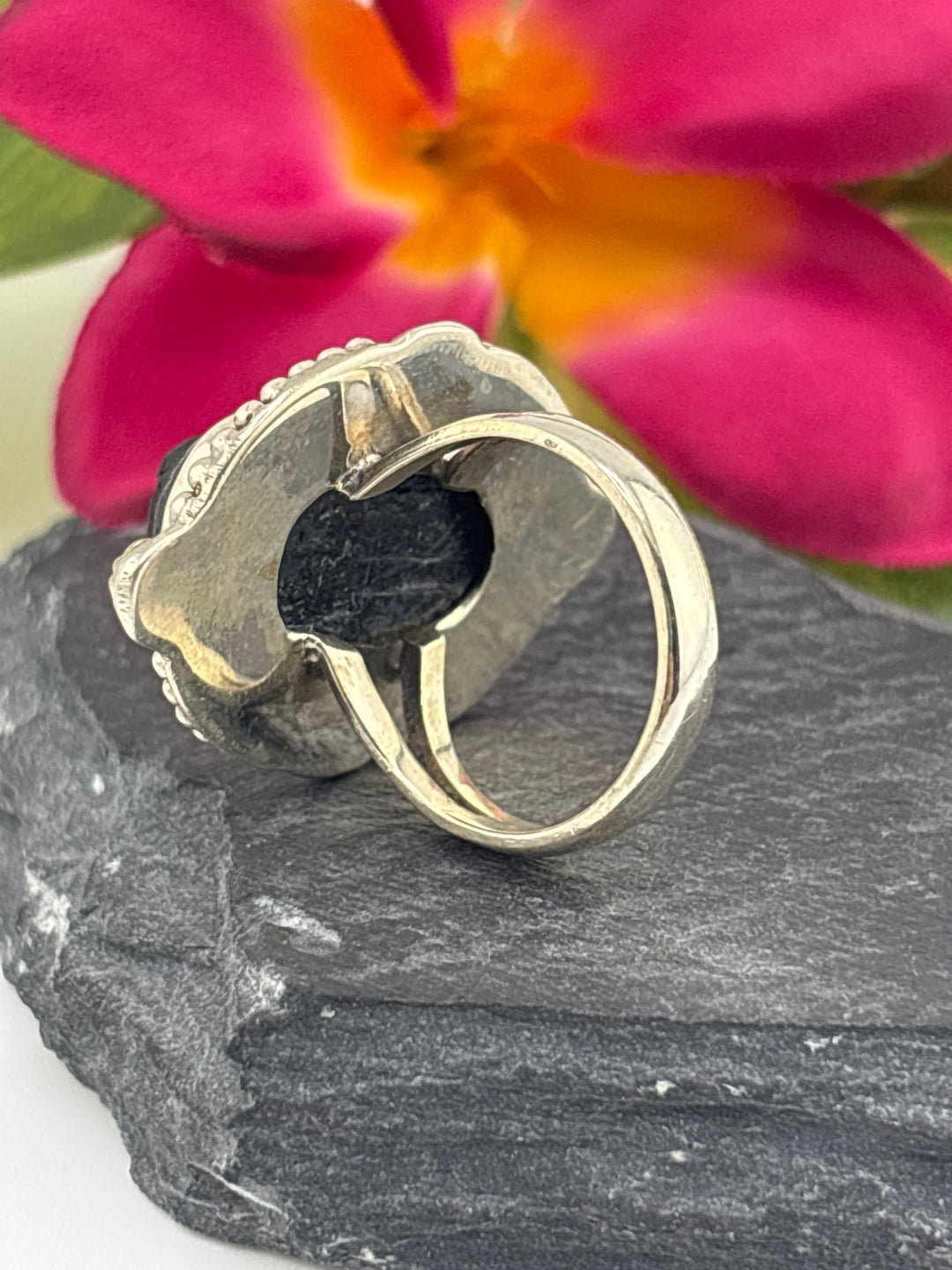 Raw Black Tourmaline and 925 Sterling Silver Ring Size 7