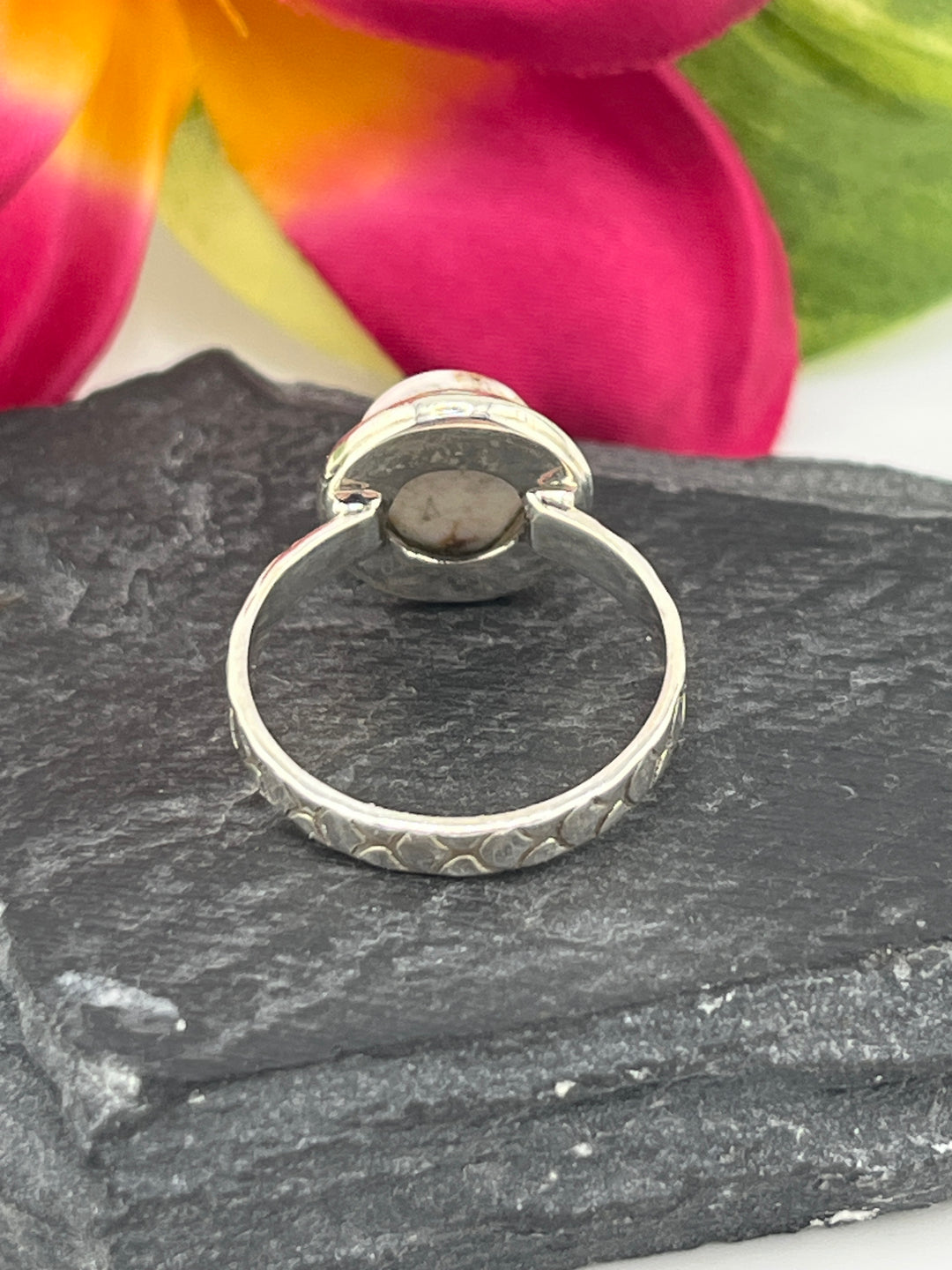 Round Wild Horse Jasper and 925 Sterling Silver Ring Size 7.5
