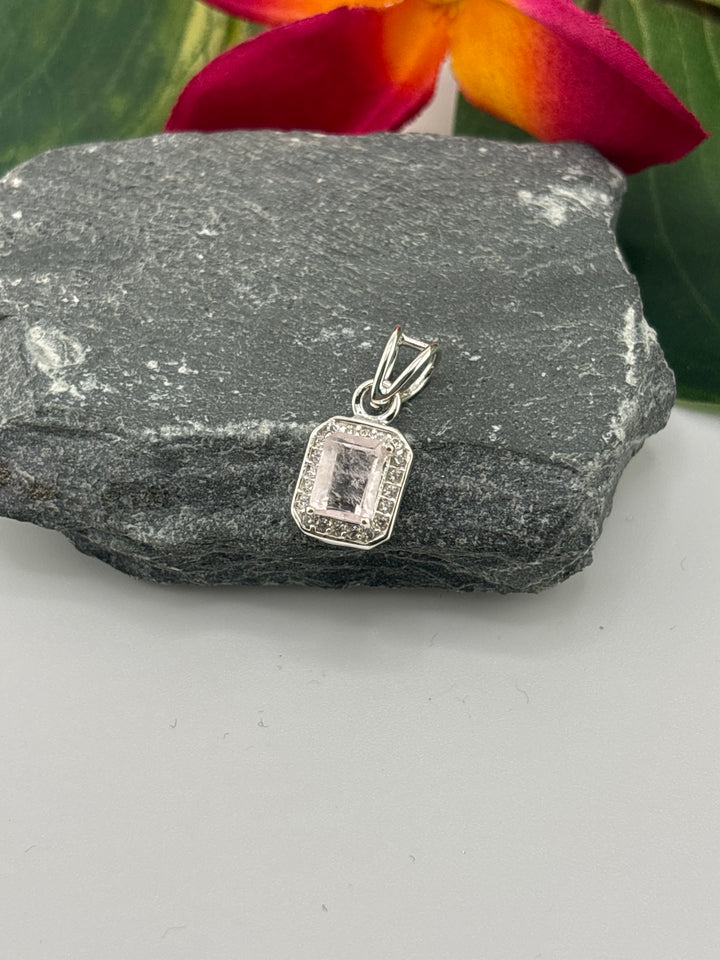 Emerald Cut Morganite w/CZ Pendant