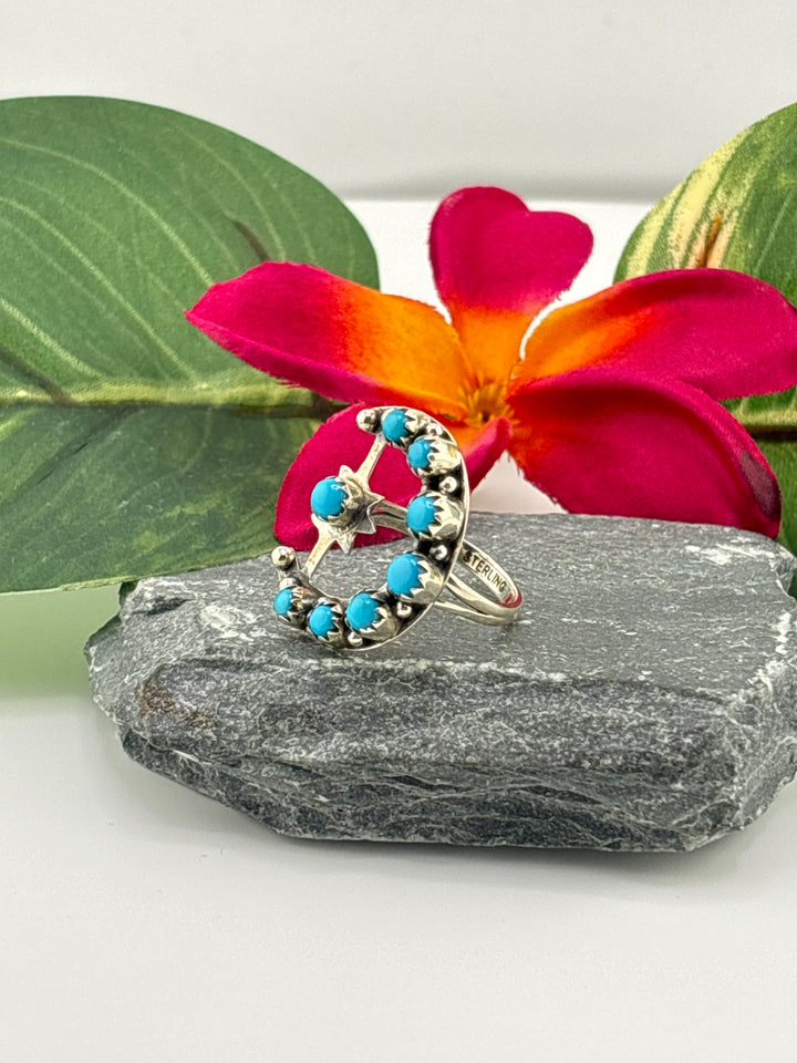 Star & Moon Turquoise Ring Size 7.25