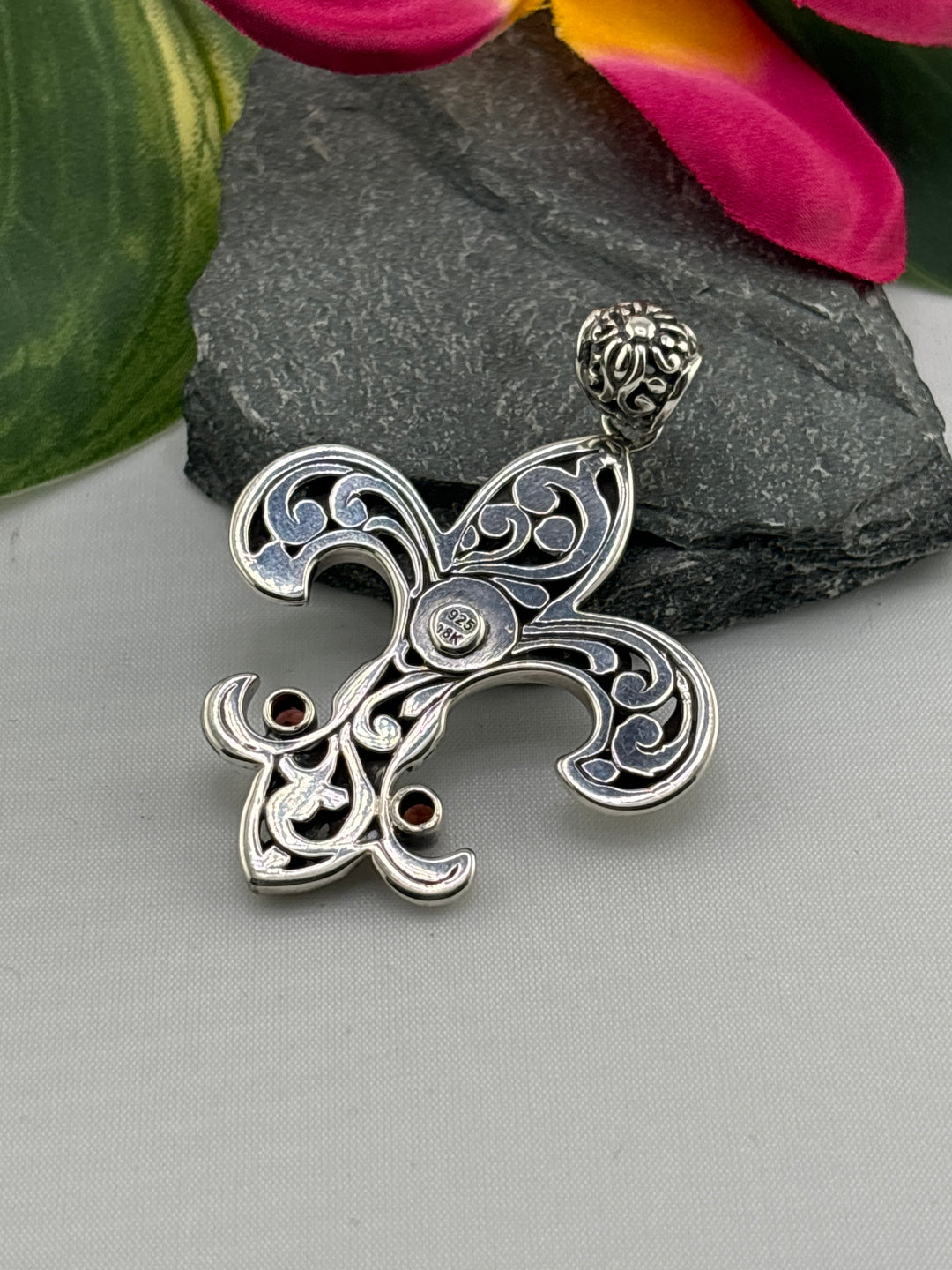 Garnet/18k accented Flour-de-lis Pendant
