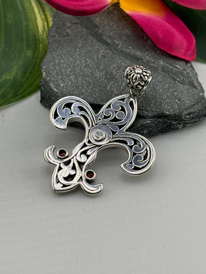 Garnet/18k accented Flour-de-lis Pendant