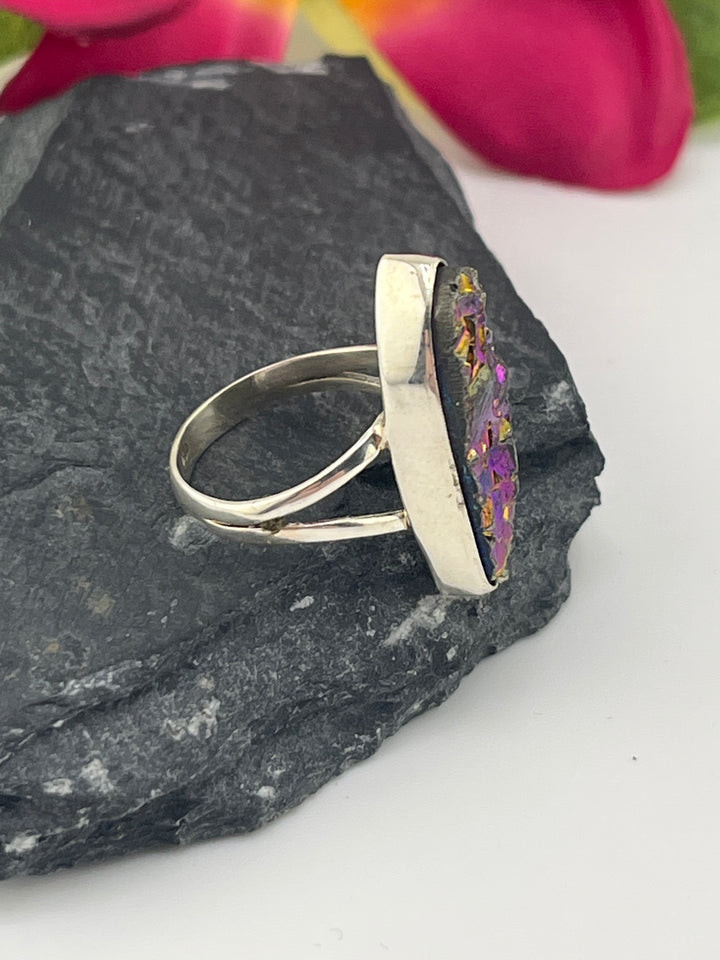 Titanium Druzy and 925 Sterling Silver Ring