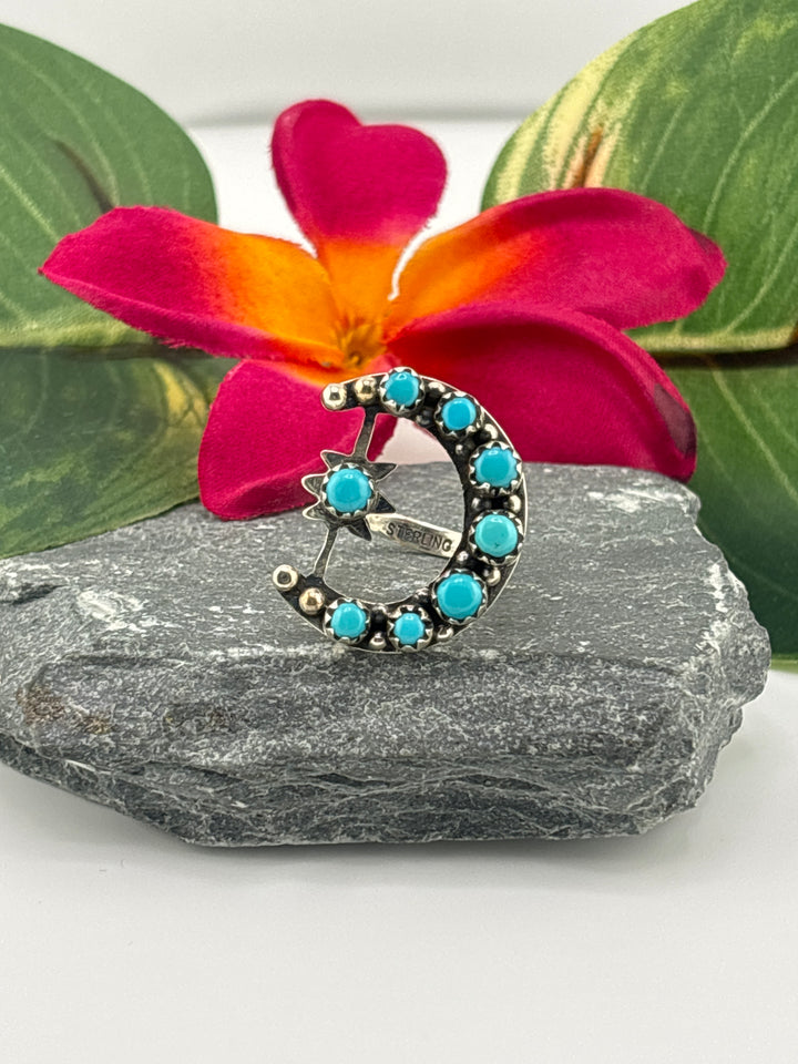 Star & Moon Turquoise Ring Size 6.25
