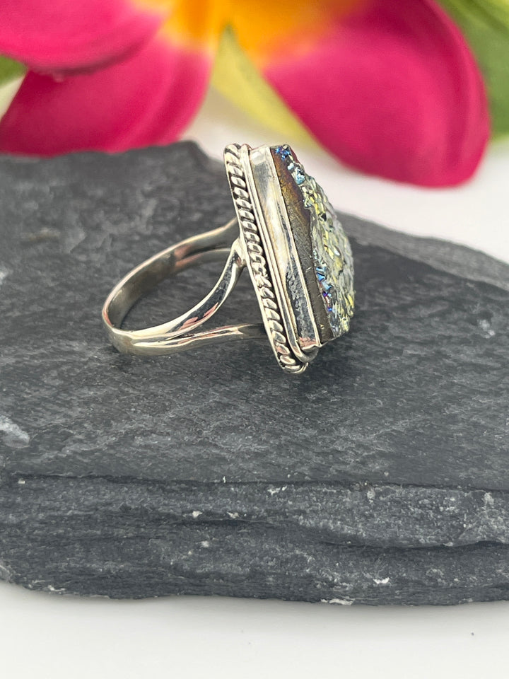 Titanium Druzy and 925 Sterling Silver Ring