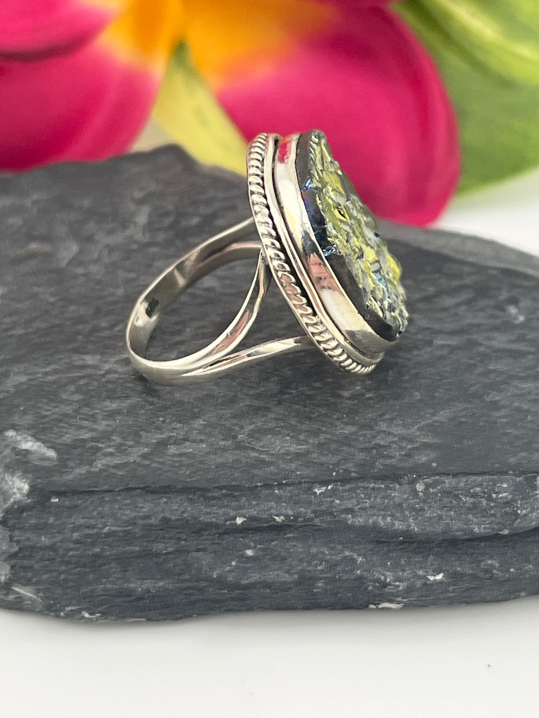 Titanium Druzy and 925 Sterling Silver Ring