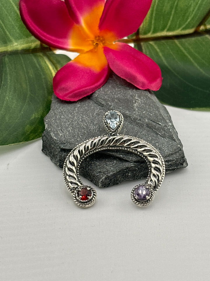 Aquamarine/Garnet/Amethyst Naja Pendant