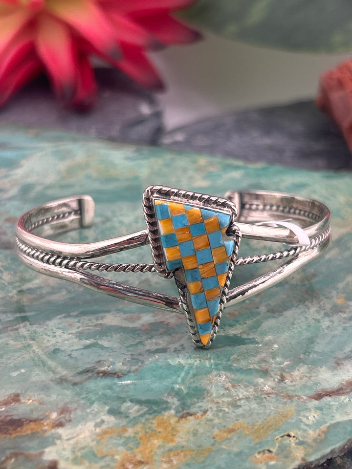 Regie 925 Sterling Silver Multi-stone Lightening Bolt Cuff