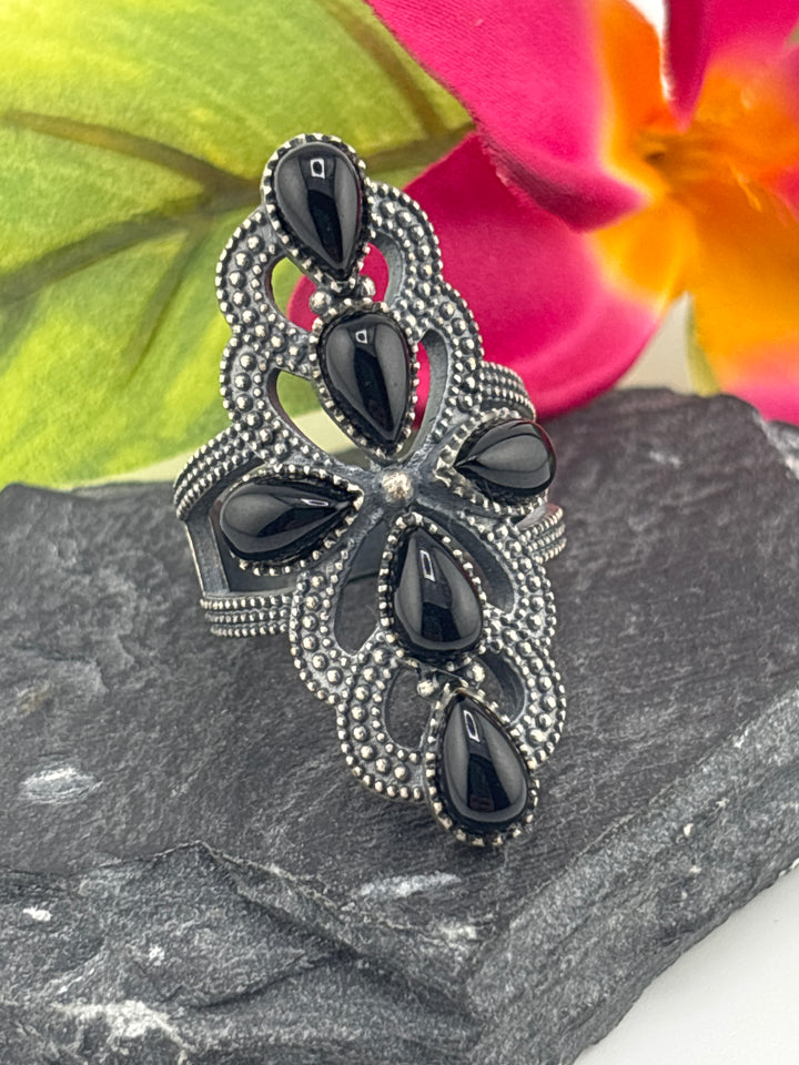 Black Onyx Cross and 925 Sterling Silver Ring Size 8