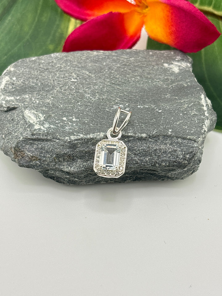 Emerald Cut Topaz Pendant w/CZ