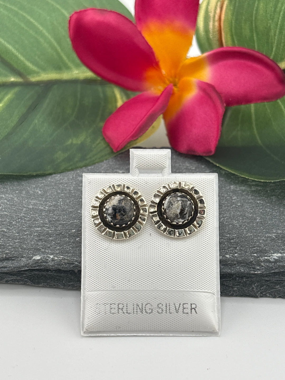 White Buffalo Round Stud Earrings