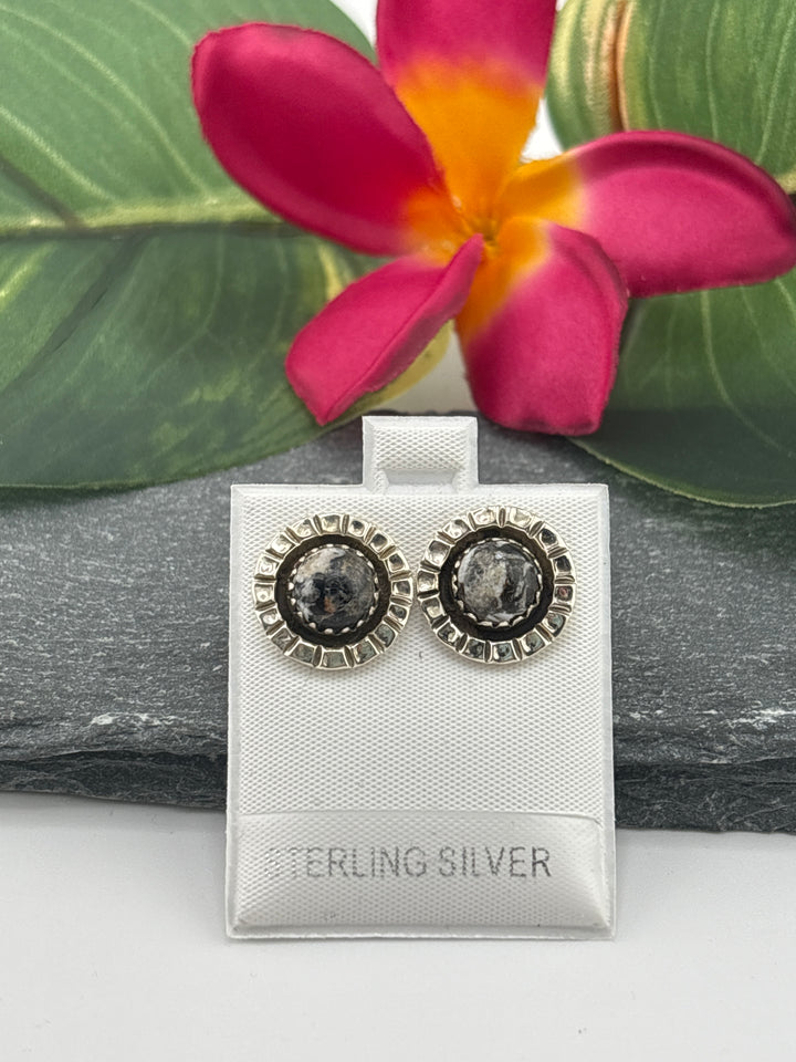 White Buffalo Round Stud Earrings