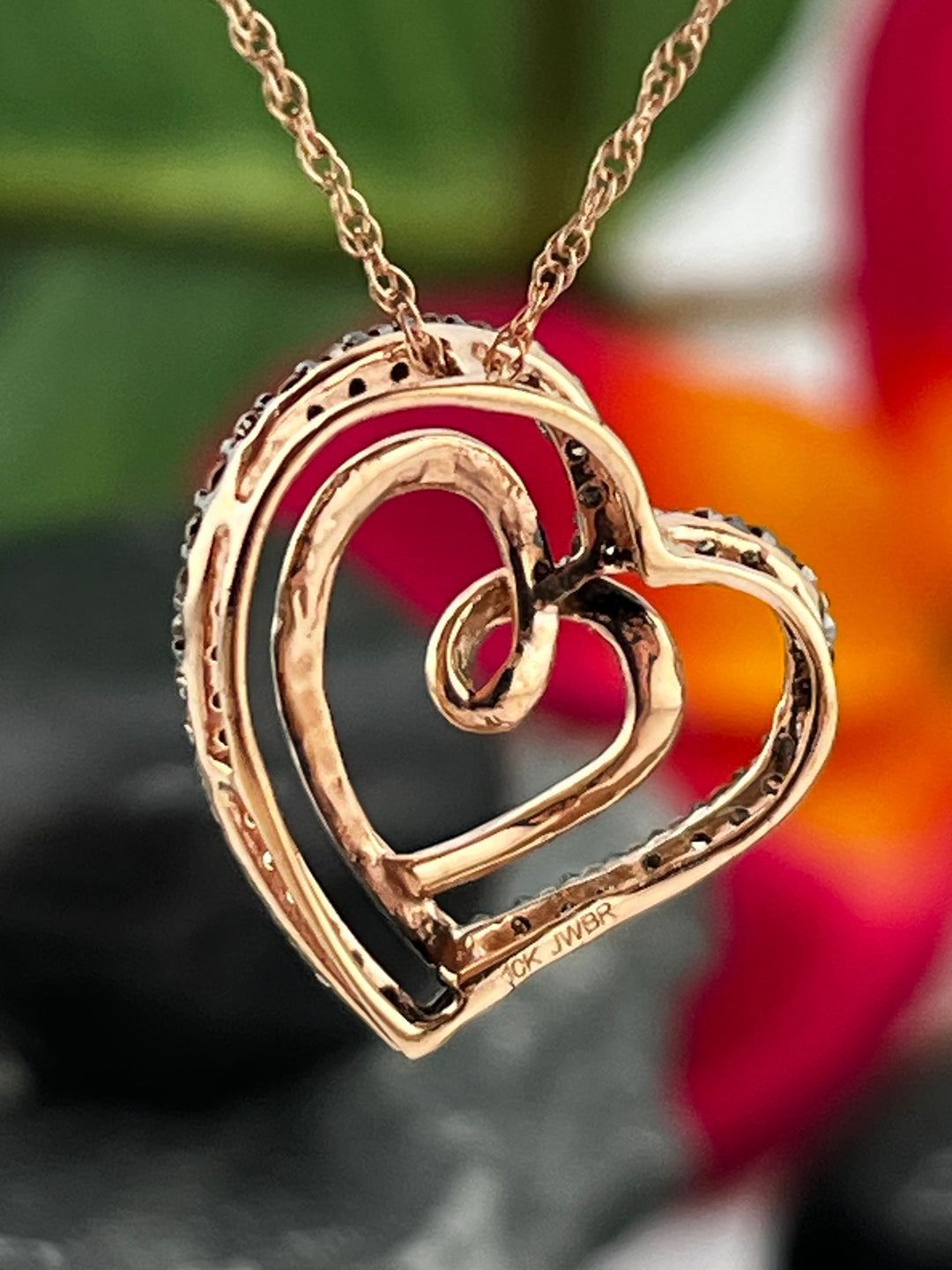 10K Rose Gold and Diamond Necklace Heart Shaped