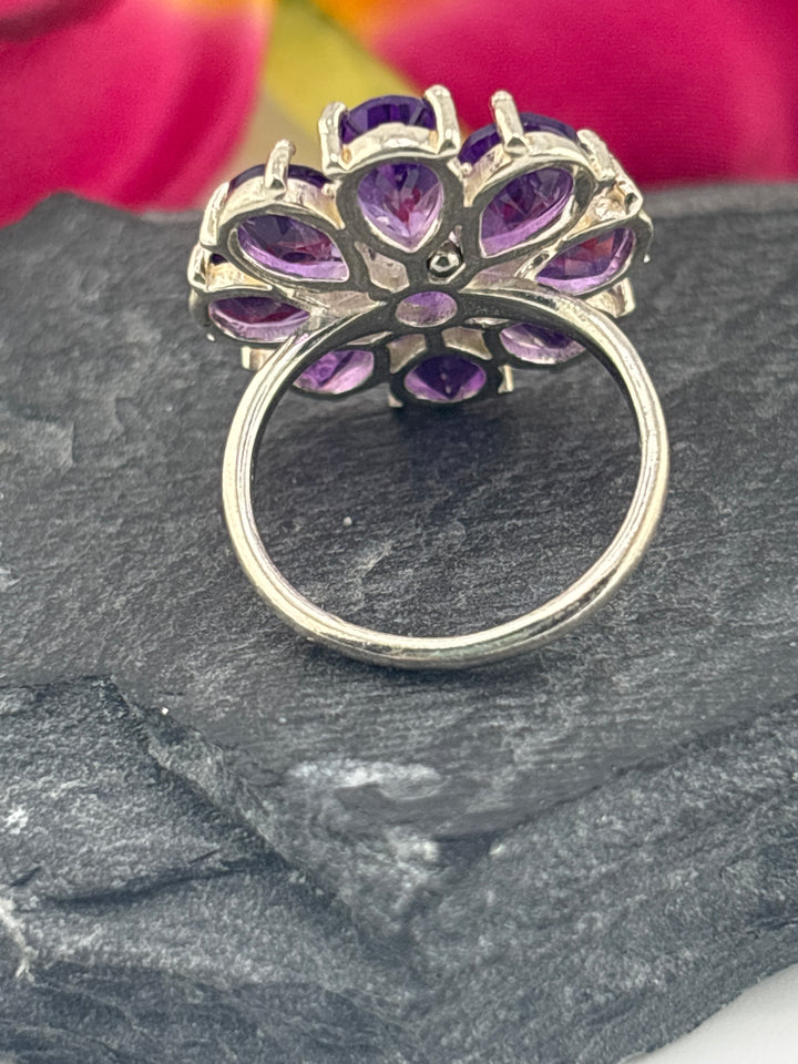 Amethyst Flower and 925 Sterling Silver Ring Size 5