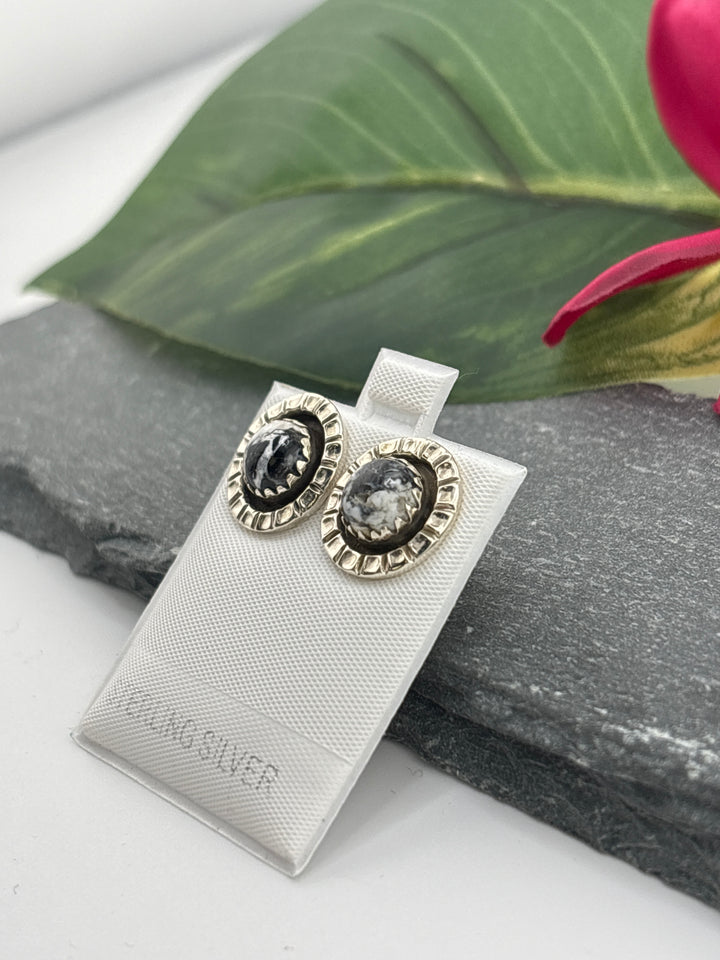 White Buffalo Round Stud Earrings