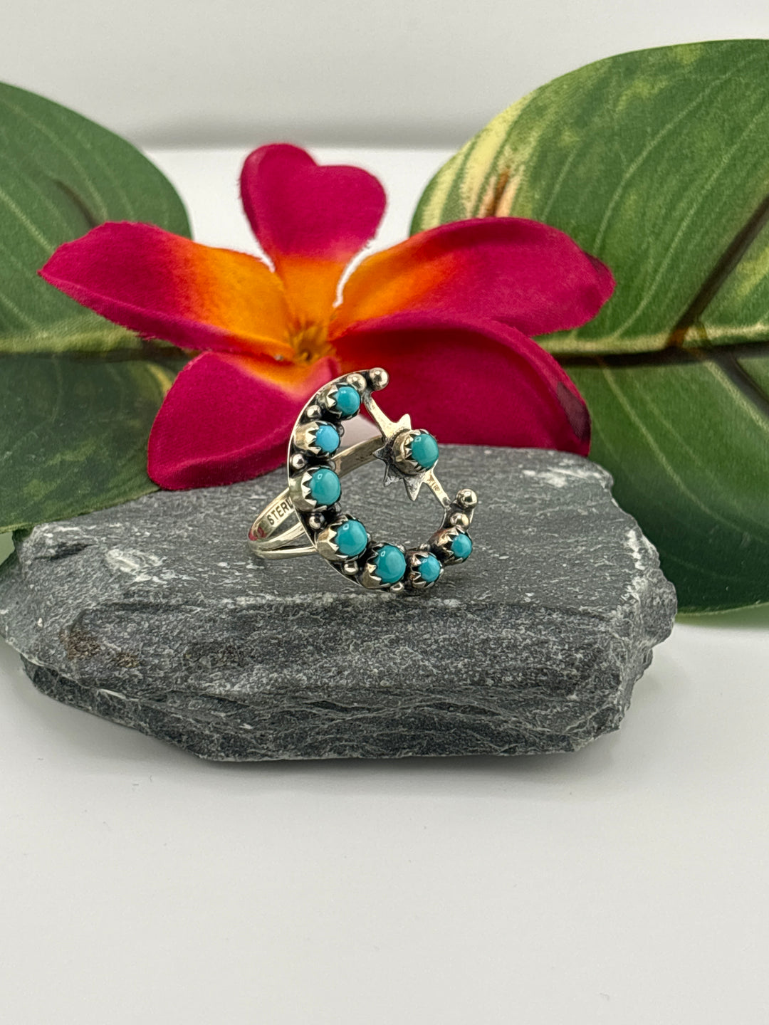 Star & Moon Turquoise Ring Size 9