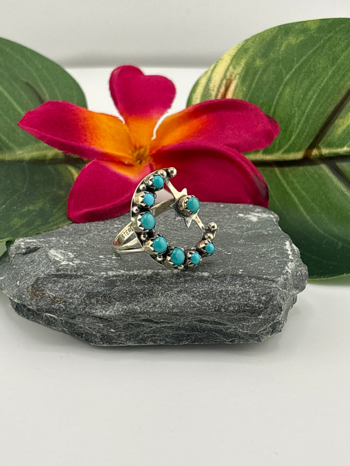 Star & Moon Turquoise Ring Size 9
