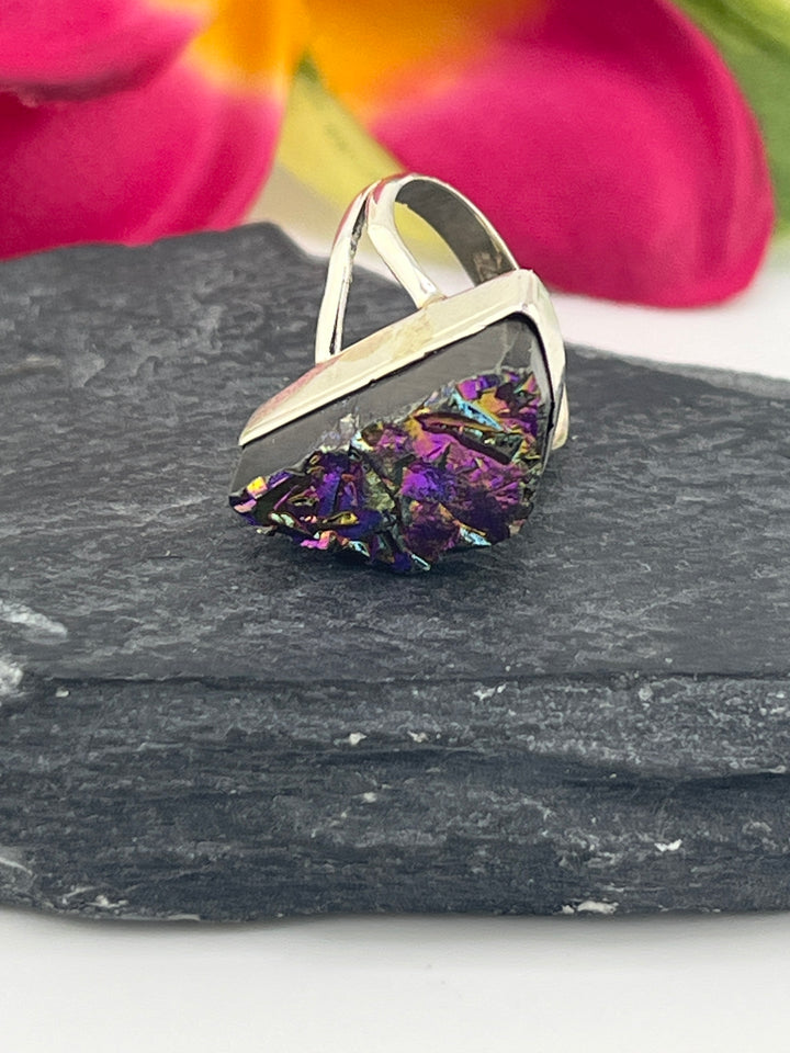 Titanium Druzy and 925 Sterling Silver Ring