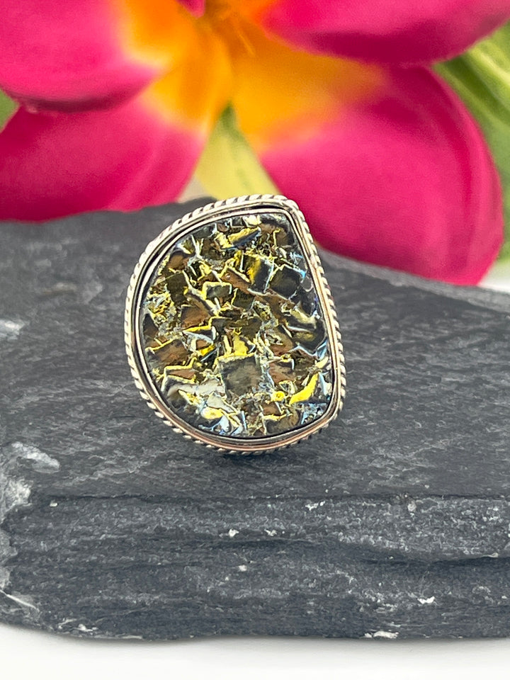 Titanium Druzy and 925 Sterling Silver Ring