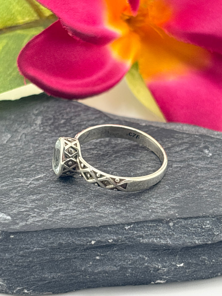 Aquamarine and 925 Sterling Silver Ring Size 7