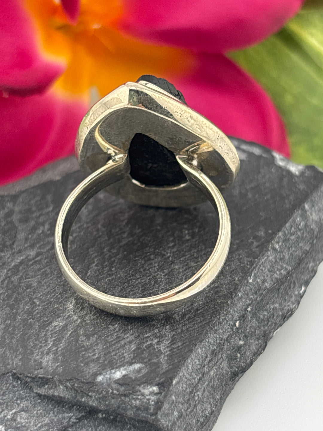 Raw Black Tourmaline and 925 Sterling Silver Ring Size 9