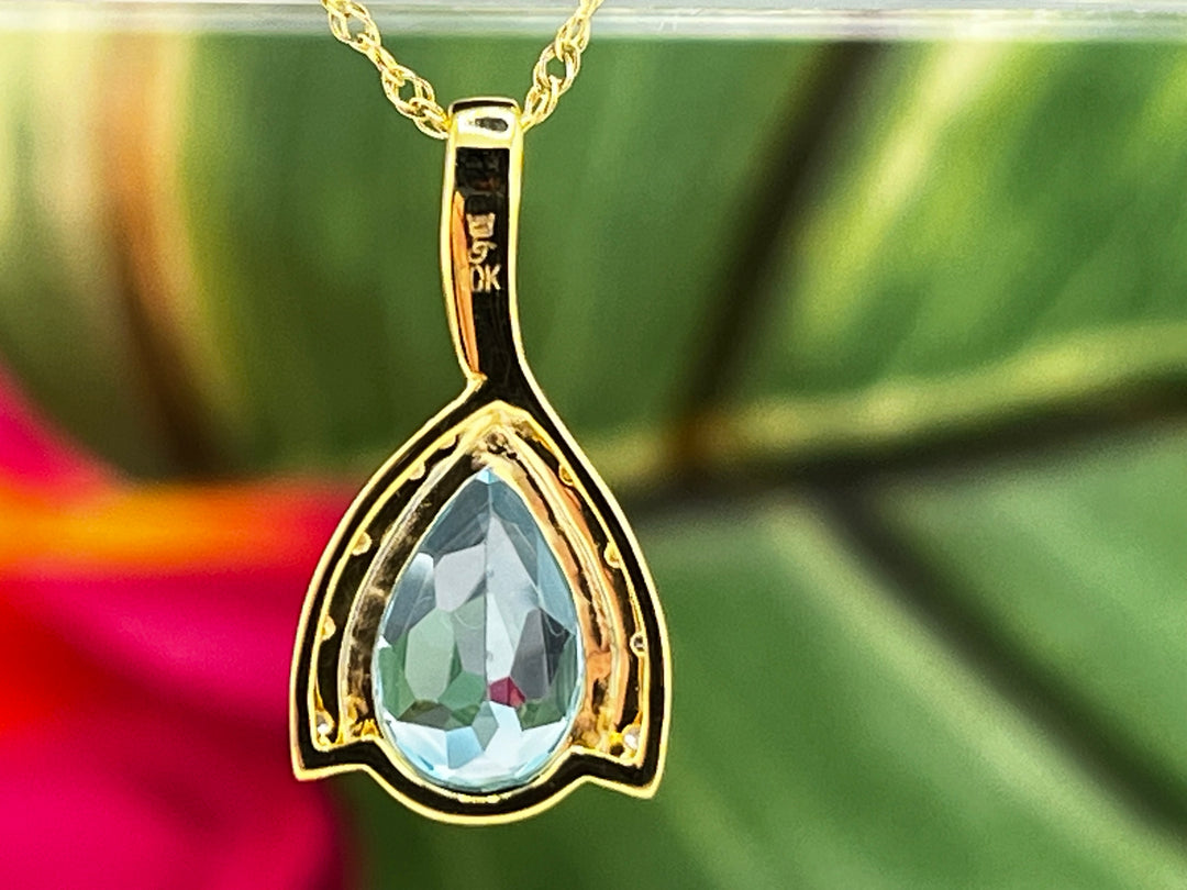 10K Gold Blue Topaz and Diamond Necklace