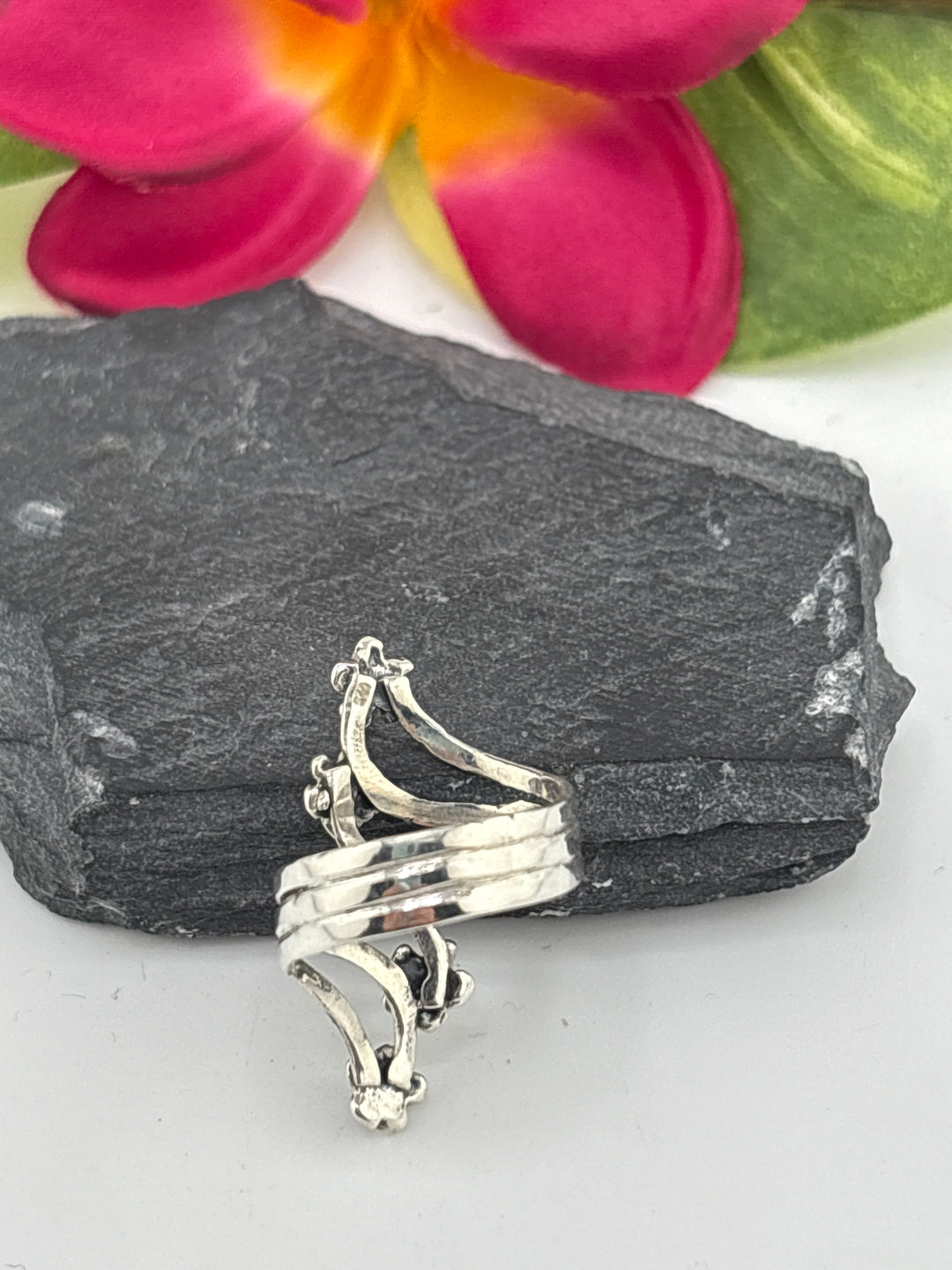 Adjustable Silver Flower Ring