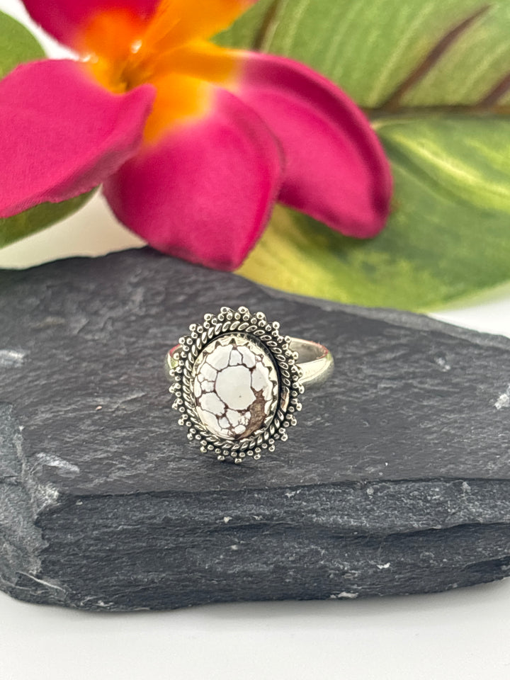 Round Wild Horse Jasper and 925 Sterling Silver Ring Size 5.25