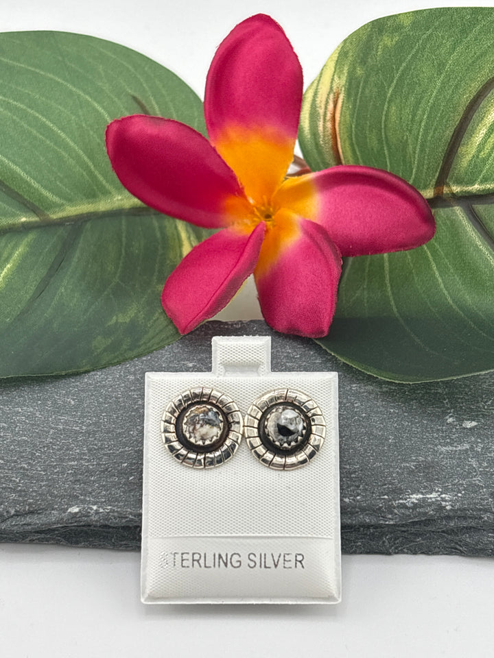 White Buffalo Round Stud Earrings