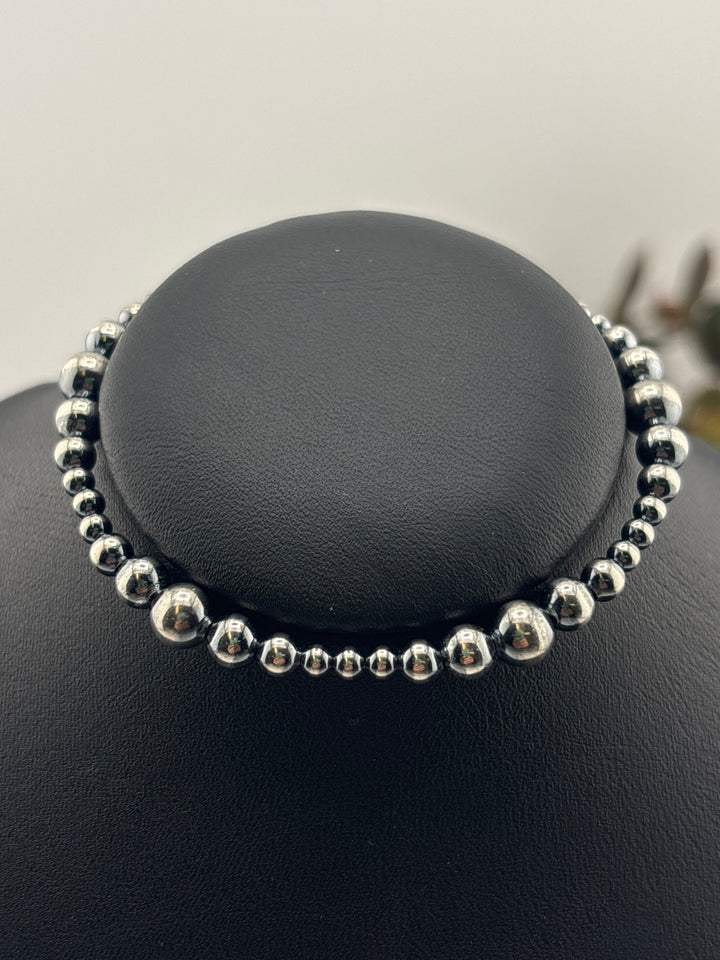 3-6mm 7"+1" Oxidized 925 Sterling Silver Bead Bracelet
