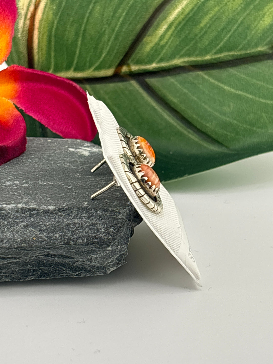 Orange Spiny Oyster Stud Earrings