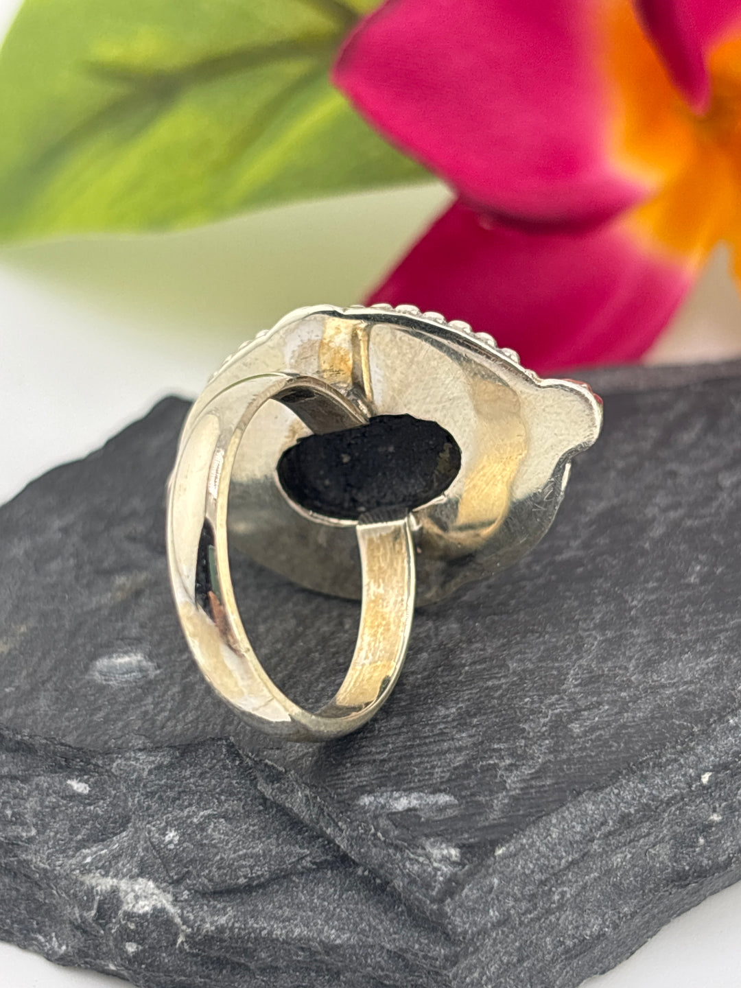 Raw Black Tourmaline and 925 Sterling Silver Ring Size 9