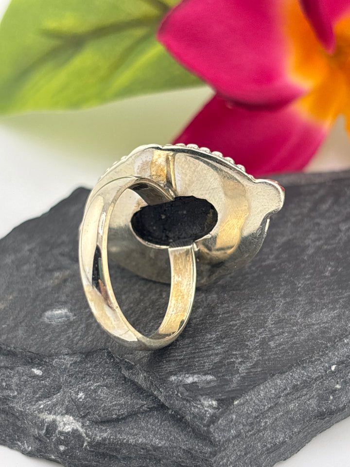 Raw Black Tourmaline and 925 Sterling Silver Ring Size 9