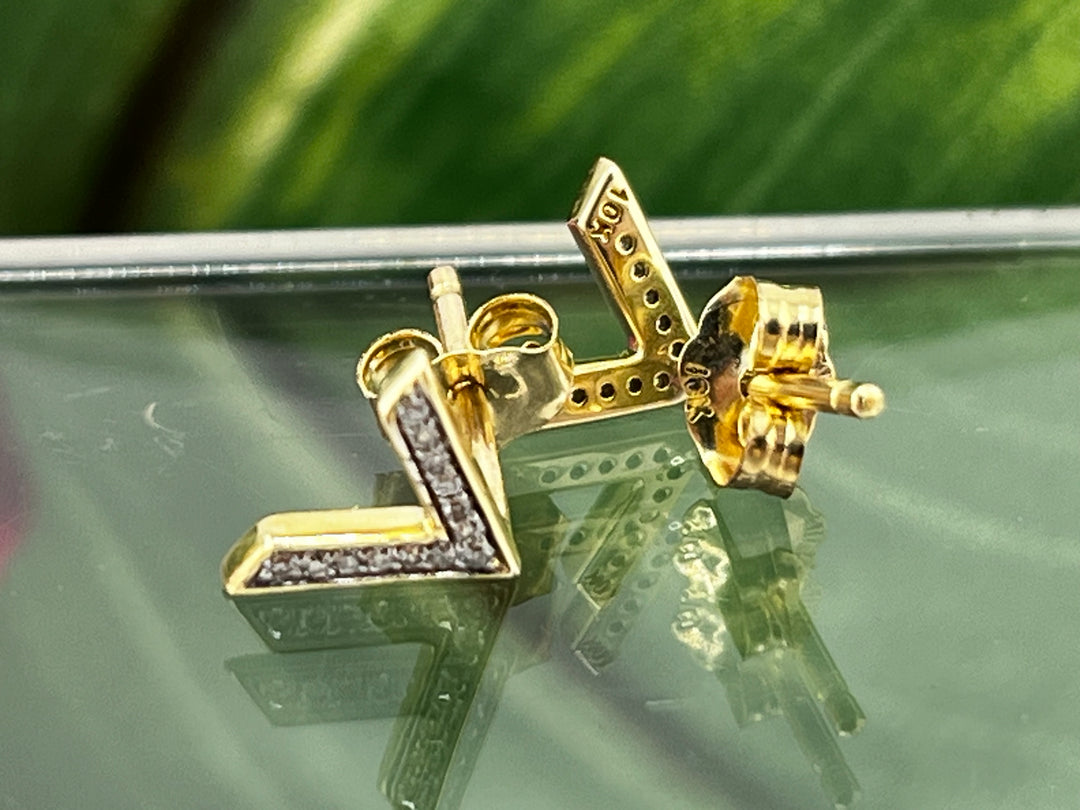 10K Gold Letter V Diamond Earrings