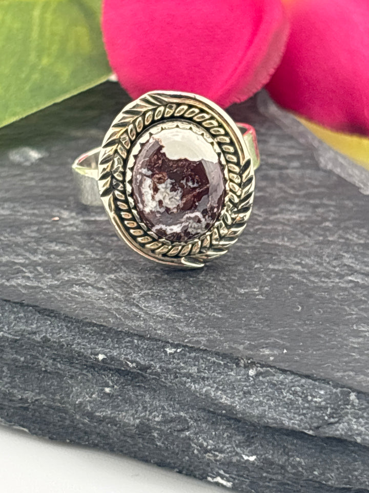 Round Wild Horse Jasper and 925 Sterling Silver Ring Size 7
