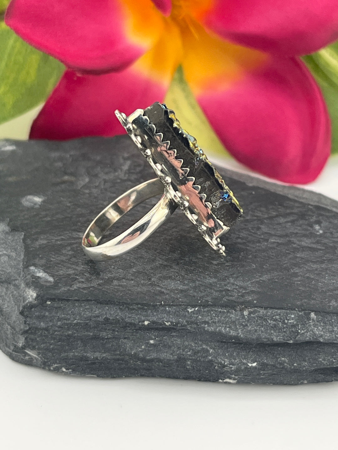 Titanium Druzy and 925 Sterling Silver Ring