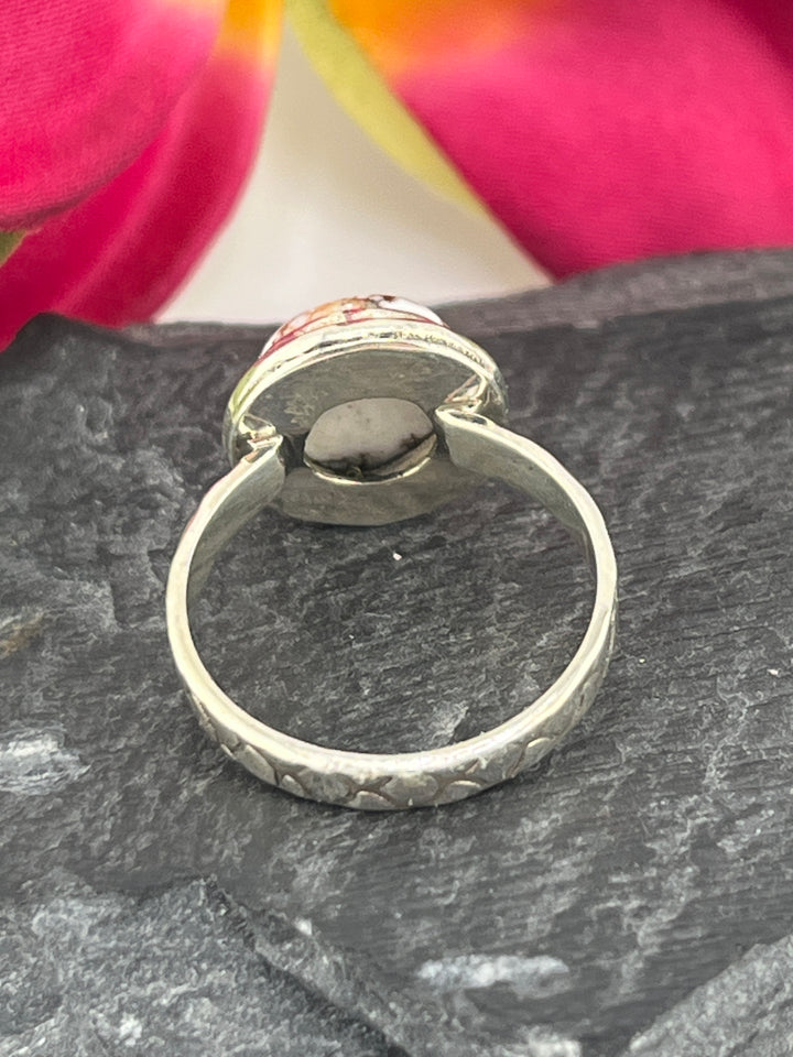 Round Wild Horse Jasper and 925 Sterling Silver Ring Size 6