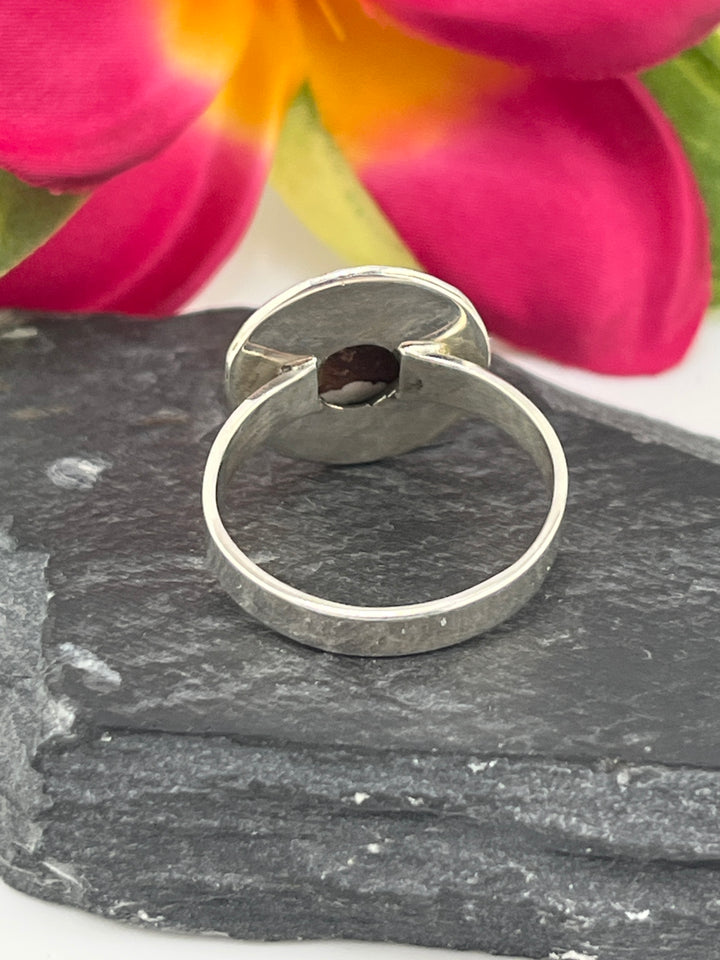 Round Wild Horse Jasper and 925 Sterling Silver Ring Size 10