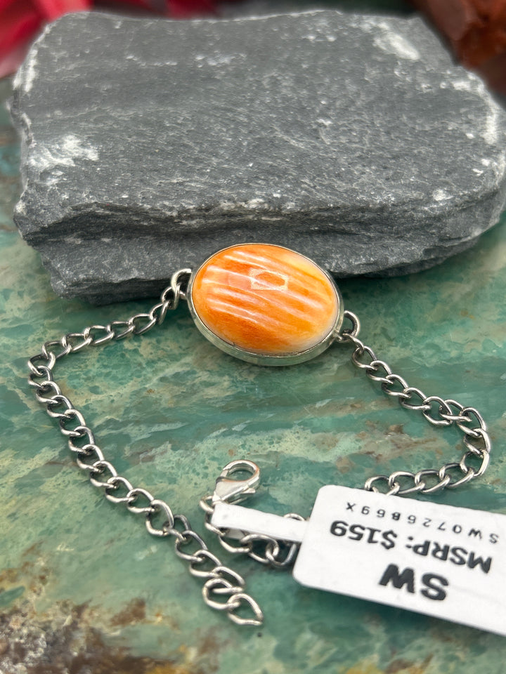 Southwest 925 Sterling Silver Orange Spiny Oyster Bracelet
