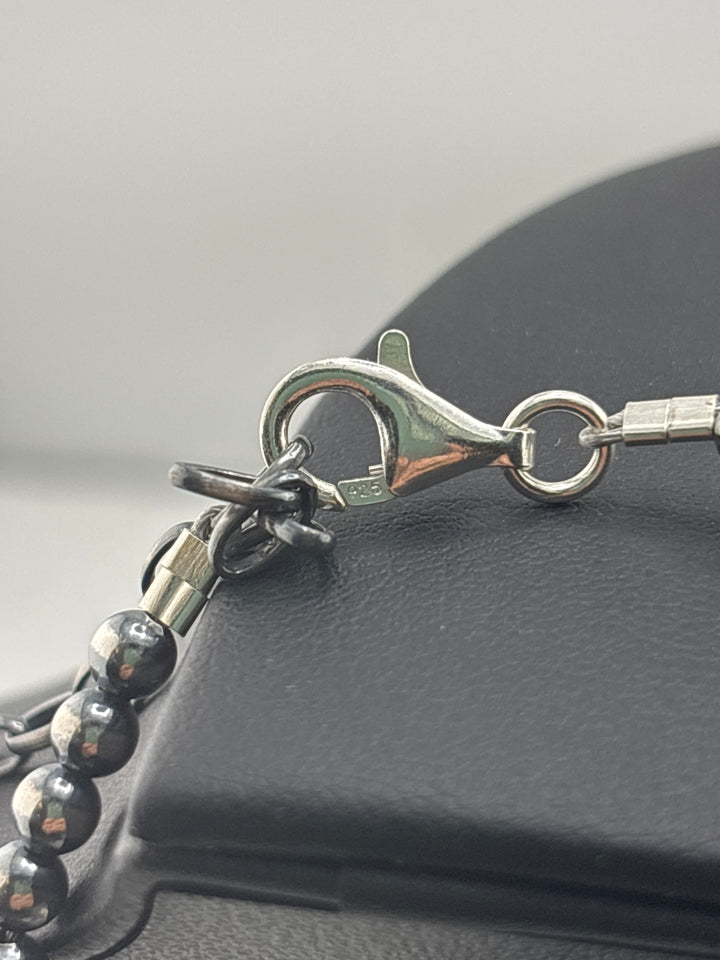 4mm 12"+2" Oxidized 925 Sterling Silver Bead Necklace