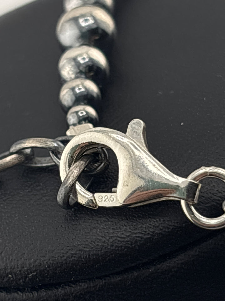 3-6mm 6"+1" Oxidized 925 Sterling Silver Bead Bracelet