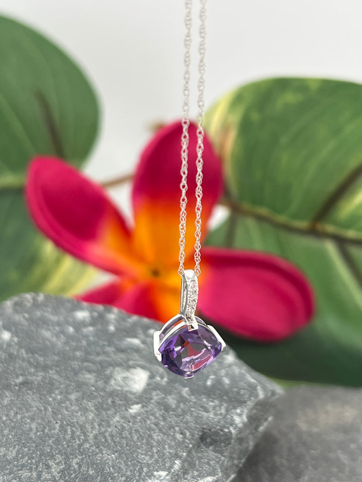 10K White Gold Amethyst and Diamond Necklace