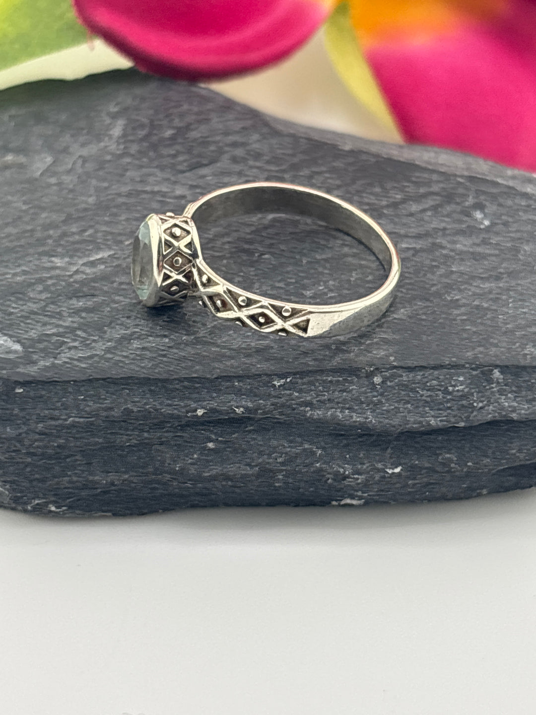 Aquamarine and 925 Sterling Silver Ring Size 7.25